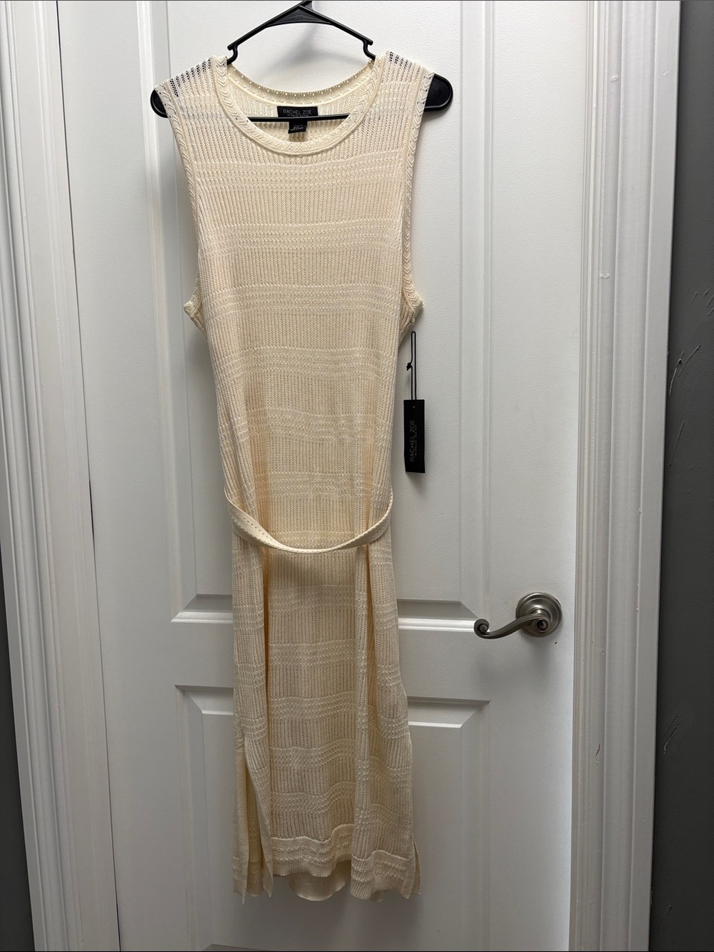 NWT Rachel Zoe Cream Knit Sleeveless Midi Dress with Waist Tie XL - Picture 2 of 8